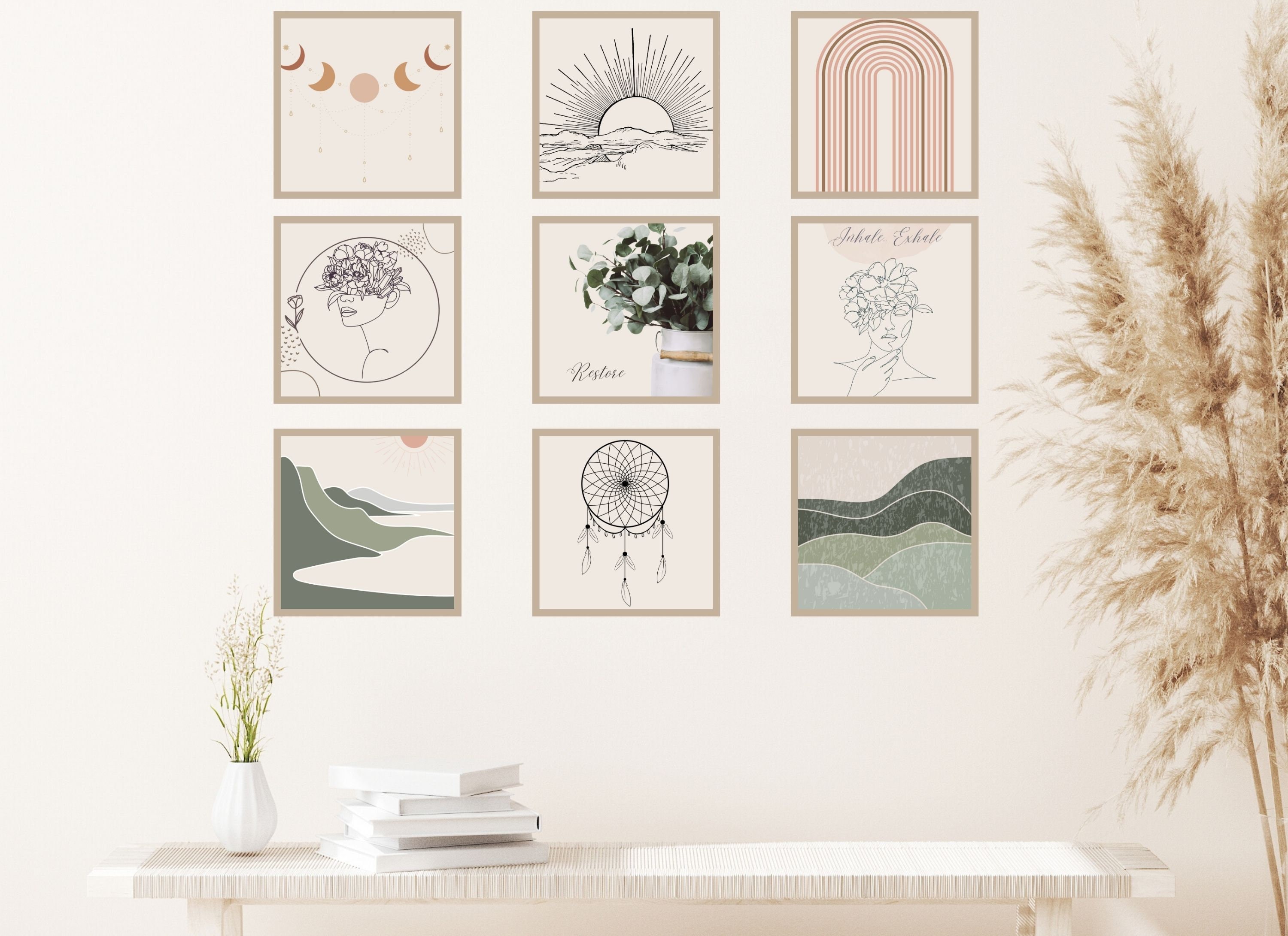 Boho Gallery Wall Set Square Printable Wall Art. Instant Etsy Australia