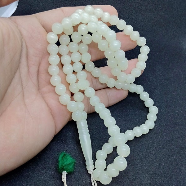 Authentic Misbaha Genuine Plastic Gemstone tisbah beads and Natural White Plastic Stones subha prayer beads tasbih, White misbaha islam