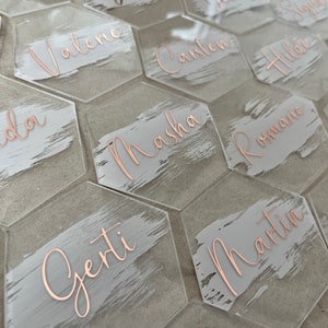 Personalized Acrylic Place Cards | Table names | Hexagon Place Cards | Place cards | Name tags | Wedding birthday JGA
