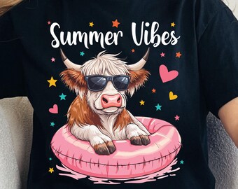 Summer Vibes Png, Highland Cow Design Png, Retro Summer Beach Vibes Png, Summer Sublimation Design, Beach Girls Trip Png, Digital Download