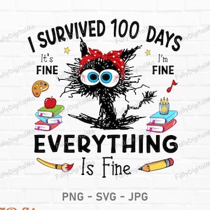 Ich habe 100 Tage überlebt, schwarze Katze, 100 Tage Schule png, 100