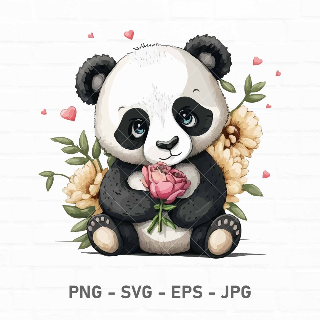 Cute Panda Svg, Cute Baby Panda Svg, Panda Clipart, Panda Flowers Svg ...