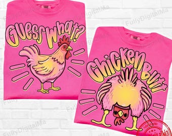 Guess What Chicken Butt PNG SVG Bundle, Funny Preppy Design, Retro Matching Shirt Designs