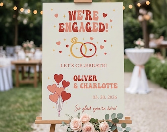 Personalized Groovy Engagement Welcome Sign, 70s Retro Party Decor (Digital Download)