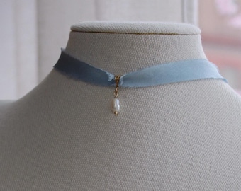 Dainty Freshwater Pearl Silk Ribbon Necklace | Bridgerton Inspired Pearl Jewelry