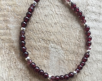Bracelet En Grenat Rouge - Perles En Forme De Losange - Pierre Fine Naturelle - Neuf