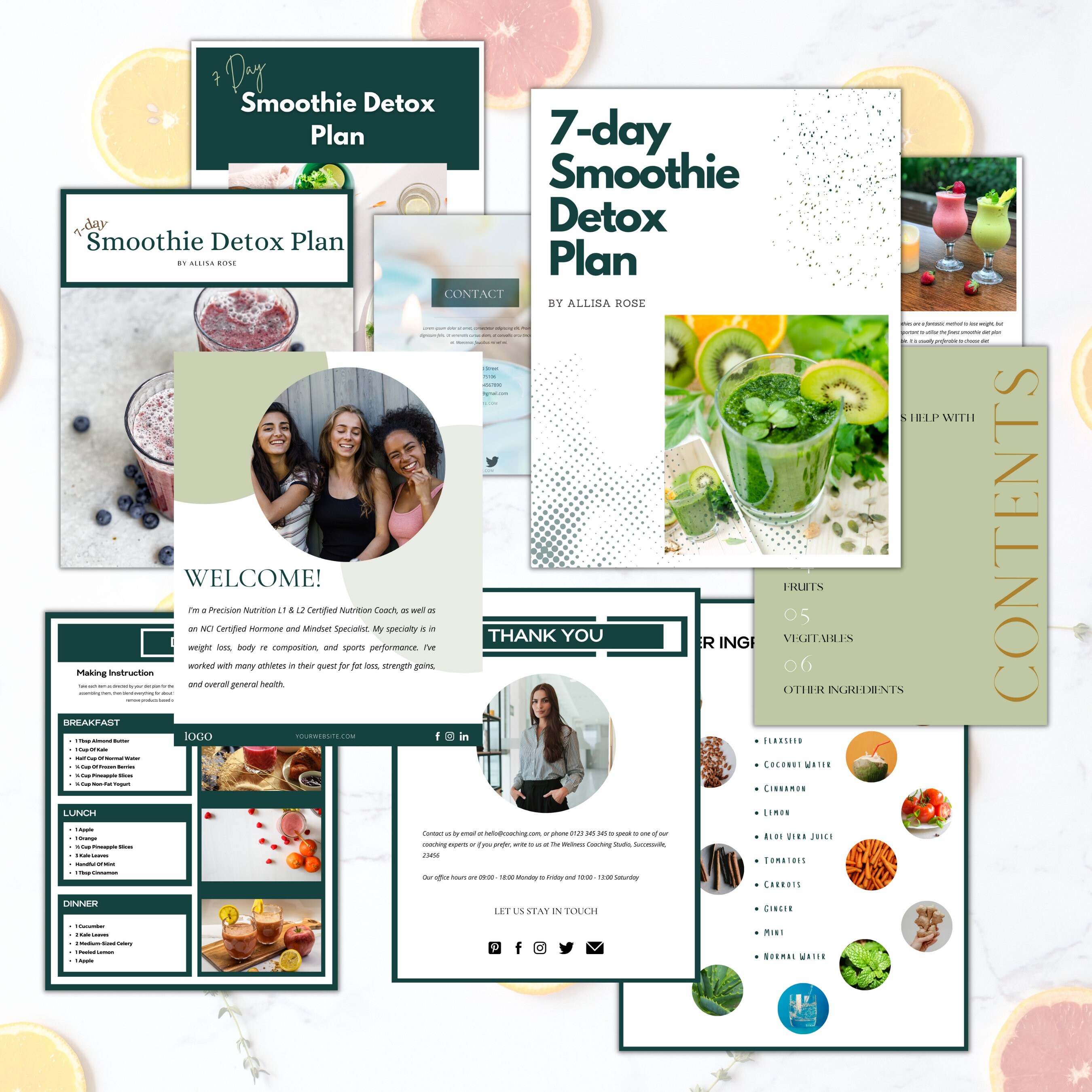 7day Smoothie Detox Plan With Ingredients and Recipes, Fully Editable