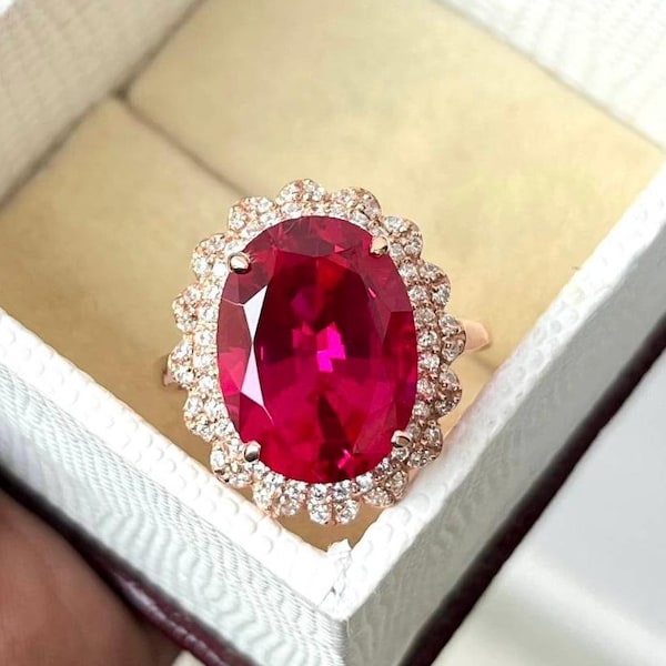 Pink Sapphire Wedding Ring , Oval Cut Halo Cubic Zirconia Ring, 925 Sterling Silver Engagement Ring, Antique Anniversary Gift For Her.
