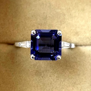 Asscher Cut Tanzanite Ring, Tanzanite Silver Ring, 925 Sterling Silver, Cubic Zirconia Ring, Engagement Ring, Statmemt Ring, Gift For Her