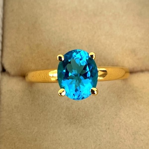 Topaz Engagement Ring, London Blue Topaz Wedding Ring, Vintage Topaz Ring For Love, Oval Cut Topaz Ring For Daughter, 14k Solid Gold Ring.