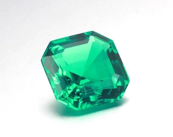 In het lab gekweekte smaragd, Asscher geslepen smaragd, groene edelsteen, gefacetteerde smaragd, Colombiaanse lab-smaragd, edelsteen voor het maken van fijne sieraden