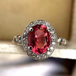 Victorian Pink Sapphire Ring, Oval Cut Pink Sapphire Ring, 14k White Gold Ring, Antique Pink Sapphire Stack , Pink Sapphire Engagement Ring.