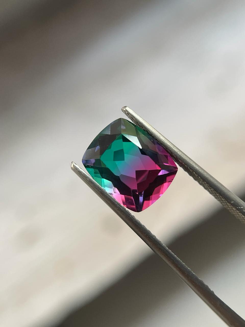 Watermelon Tourmaline, Cushion Cut Bi Color Tourmaline, Lab Created Gemstone, AAQuality, Tourmaline for Rings, Loose Gemstone, Faceted Gems.