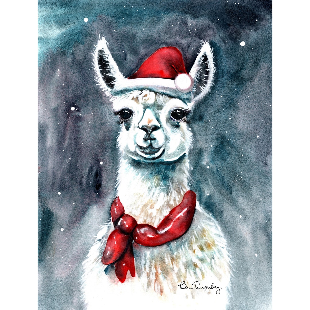 Christmas Llama Watercolor Painting, Watercolor Llama, Llama Artwork ...