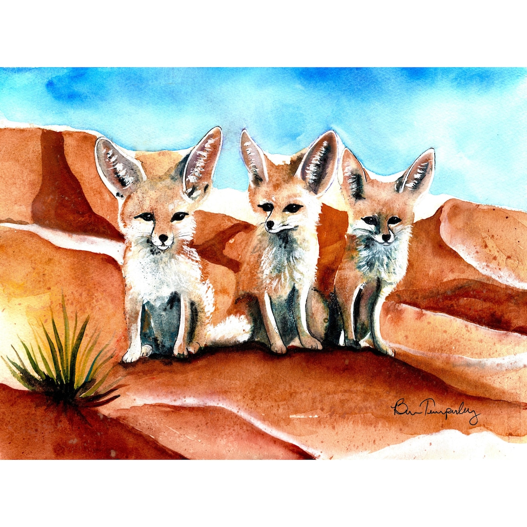 Fennec Foxes Watercolor, Foxes Painting, Foxes Art, Southwest Art ...