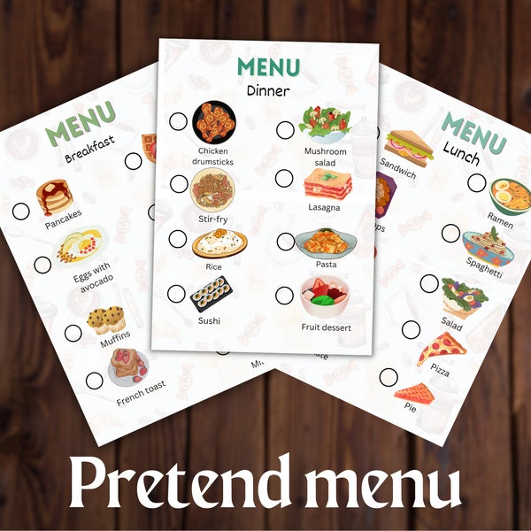 Pretend Play Restaurant Menu, Kids Kitchen Play Menus, Preschool Kids Activities, Homeschool Activity, Dramatic Play, Digital Download