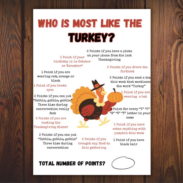 Thanksgiving Game Printable, 2023 Thanksgiving Game, Autumn Game, Office Party Game, Icebreaker, Group Game Printable, turkey game