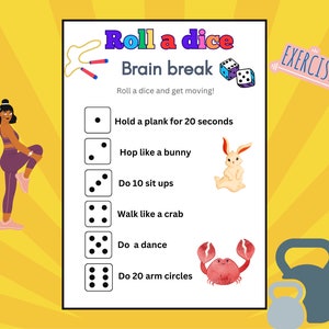 Fitness and Exercise Activity for Kids, Brain Break, Dice Game Movement ...