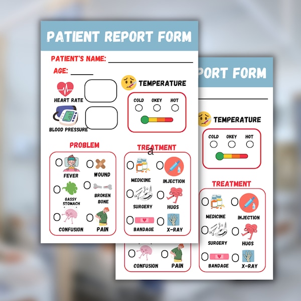 Doctors and Nurses Pretend Play, Printable for Kids, Doctor Forms, Kids Pretend Play Doctor, Dramatic Play nurse, patient report form