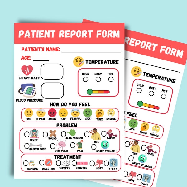 Doctors and Nurses Pretend Play, Printable for Kids, Doctor Forms, Kids Pretend Play Doctor, Dramatic Play nurse, patient report form