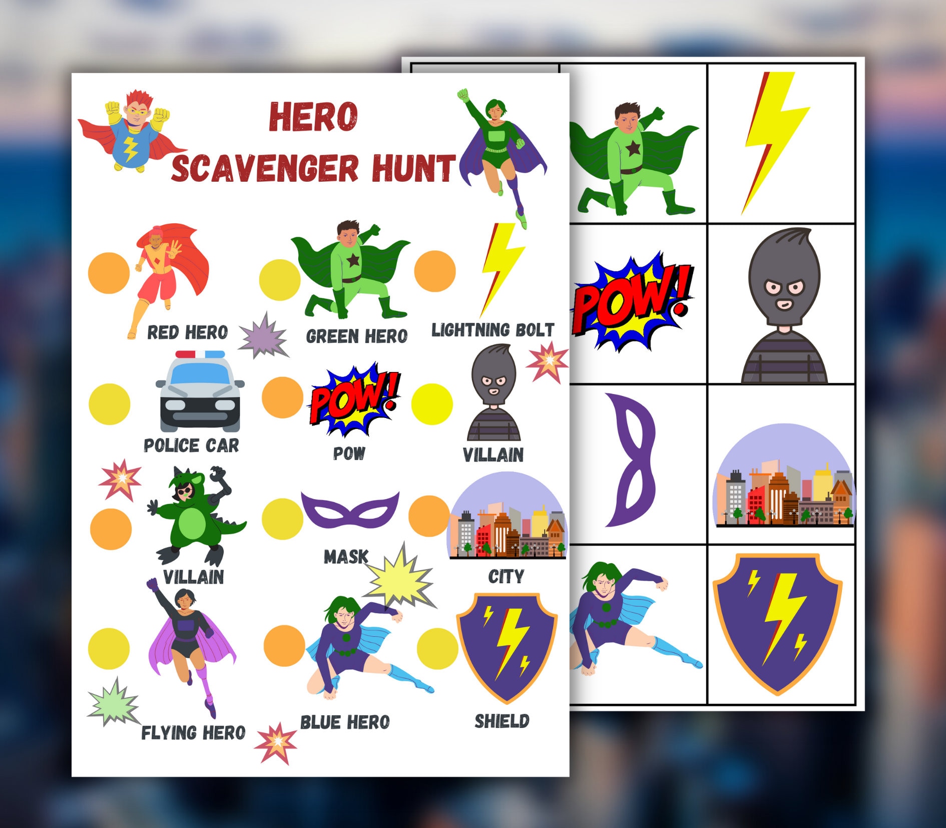 Hero Treasure Hunt, Kids Birthday Party Games, Scavenger Hunt, hero Party, Super powers,  birthday party Game for Kids, Printable for Kids