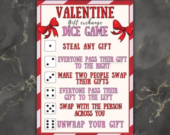 Valentine Gift Exchange Dice Game, Roll the Dice Holiday Gift Exchange Game, Gift Swap, Secret Valentine, Games For Work, Family Game