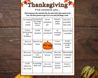 Thanksgiving Find the Guest Bingo Game (Digital Download)