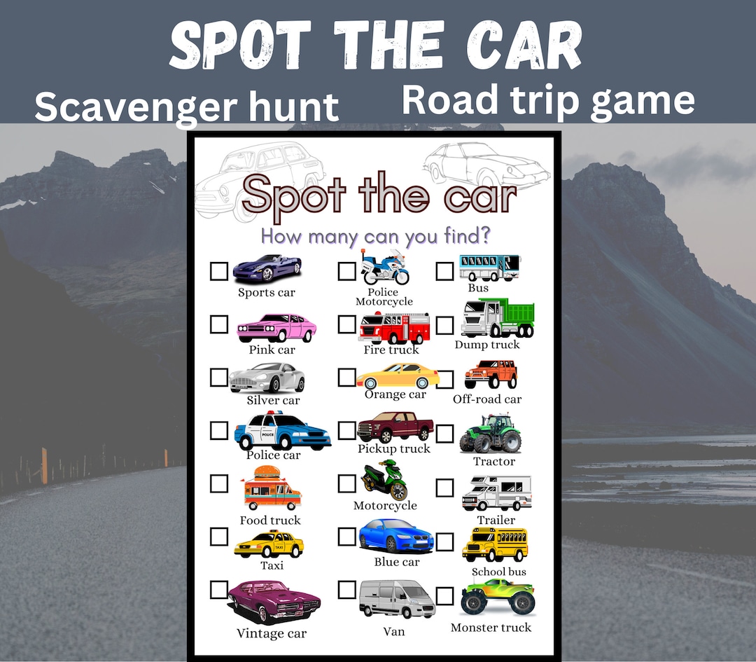 Spot the Car Road Trip Game, Car Scavenger Hunt, Printable Game for Kids, Counting Game, Road ...