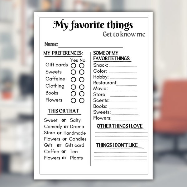 Employee Favorite Things Survey, Co-worker All About Me List, Employee Favorites, All About Me Questionnaire, Coworker questionnaire