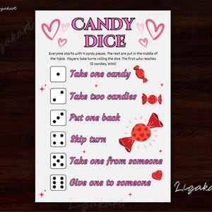Valentine Day candy Dice game, Valentine Activity, Galentine Party Game, Classroom valentine, Halloween Games for Kids, adult candy activity