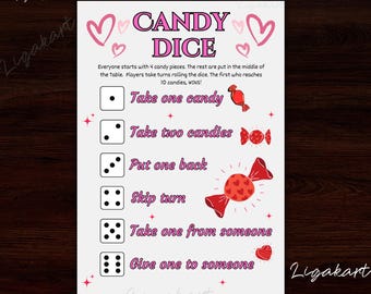 Valentine Day candy Dice game, Valentine Activity, Galentine Party Game, Classroom valentine, Halloween Games for Kids, adult candy activity