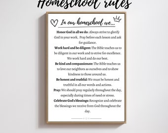Homeschool Rules, Christian Homeschool Decor, Homeschool Poster, Homeschool Decoration, Playroom Wall Decor, Sunday school poster