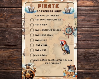 Pirate Themed Scavenger Hunt, Child / Kids Birthday Party Games, pirate Scavenger Hunt, pirate Game, pirate treasure hunt, printable game
