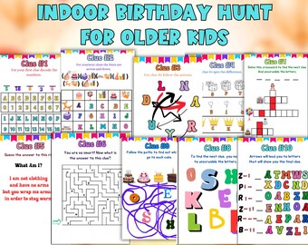 Indoor Birthday Treasure Hunt For Older Kids, Birthday Scavenger Hunt, Birthday Activity for Kids, Birthday Games and Puzzles