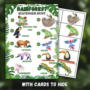 Jungle scavenger hunt, Rainforest scavenger hunt, kids birthday party game, rainforest party, Jungle Party, Safari Activity, outdoor game
