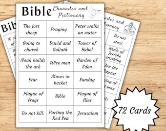 Bible Charades, Printable Bible Pictionary Cards, Printable Bible Games, Christian Charades,  Sunday School game, Church Fellowship