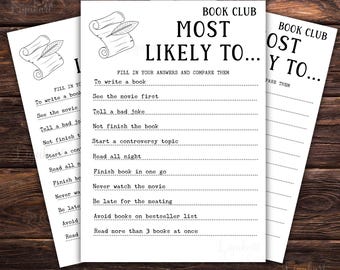 who is most likely,  Book club Questionnaire, Book club ice breaker, Book Club Meeting, book discussion activity, Conversation Starter