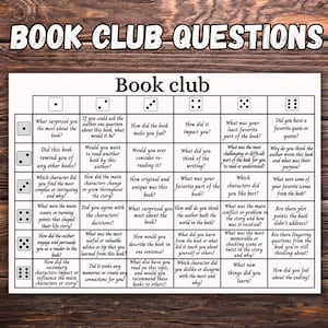 Book club discussion questions printable, Bookclub cards, discussion prompts, book club gift, book review  Dice Game, Get To Know You