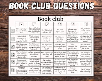 Book club discussion questions printable, Bookclub cards, discussion prompts, book club gift, book review  Dice Game, Get To Know You