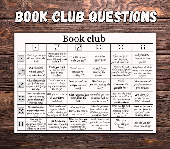 Book club discussion questions printable, Bookclub cards, discussion prompts, book club gift, book review  Dice Game, Get To Know You