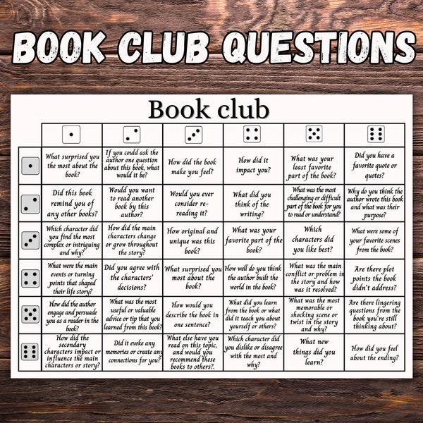 Book club discussion questions printable, Bookclub cards, discussion prompts, book club gift, book review  Dice Game, Get To Know You
