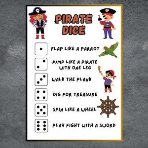 DiceBreaker pirate Game, exercise game, pirate game, pirate party game, brain break, dice game, physical education game, exercise for kids