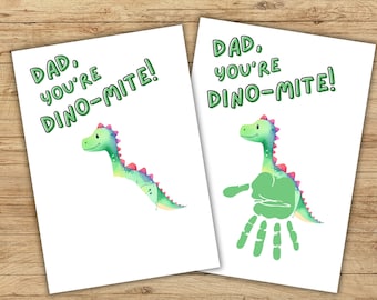 Vatertags-Dinosaurier-Wortspiel druckbar, Kinder-Handabdruck-Andenken, Du bist ein Dino-Mite-Wortspiel, Vatertagsaktivitäten, Vorschulkarte für Papa