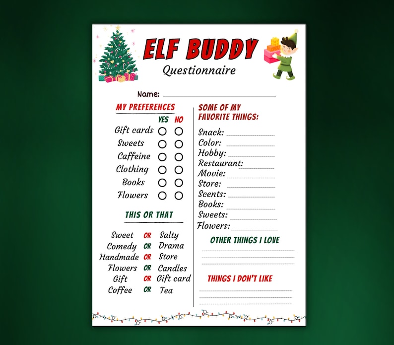 Printable Christmas Questionnaire, Secret Christmas Survey, Gift Exchange, Get to Know You