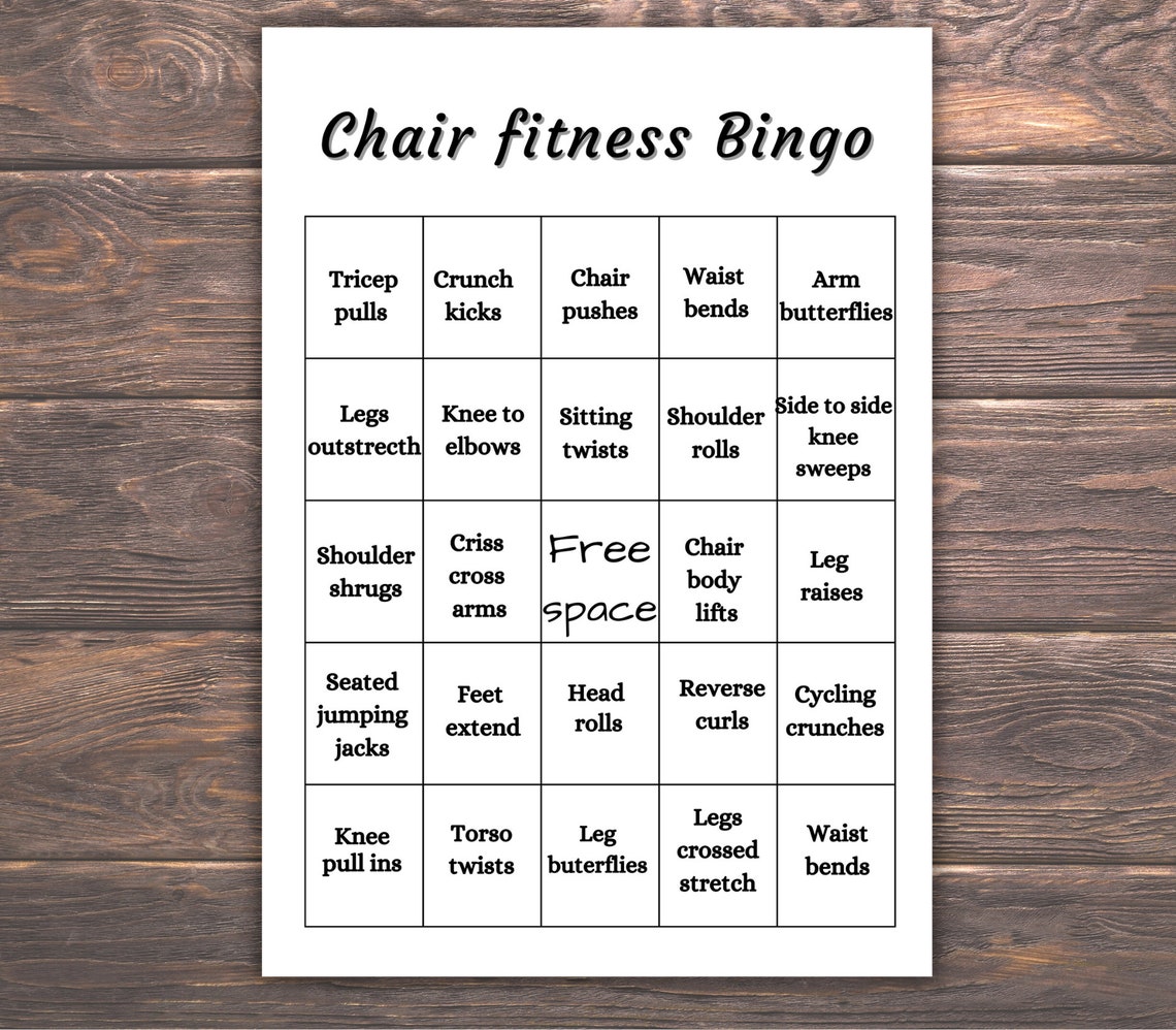 Chair Fitness Bingo, Chair Exercise Bingo, Movement Activity, Exercise