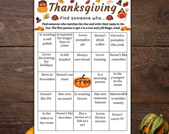 Thanksgiving Bingo Game, Mix & Mingle Party (Digital Download)