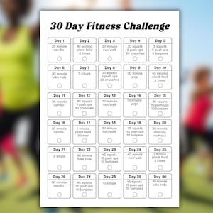 30 day fitness challenge, squat challenge, 30 day exercise challenge, Chair Fitness Bingo, Movement Activity,  Get Fit Activity, Get Moving