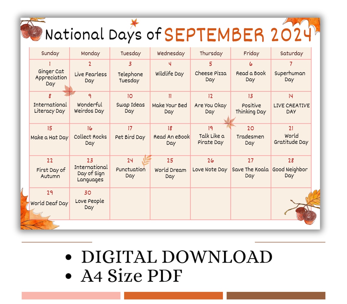 Fun September Planner, Fun National Day Calendar, September Holiday