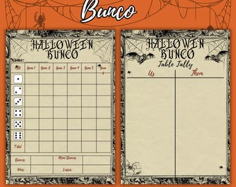 Tarjetas de puntuación de Bunco de Halloween, Hojas de puntuación de Bunco de otoño, Noche de Bunco de octubre, Hojas de puntuación de Bunco de otoño, Números de mesa de Bunco
