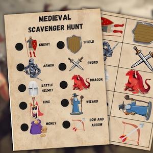 medieval Treasure Hunt, Kids Birthday Party Games, knight Scavenger, sword game, knight scavenger hunt, games for boys, warrior party